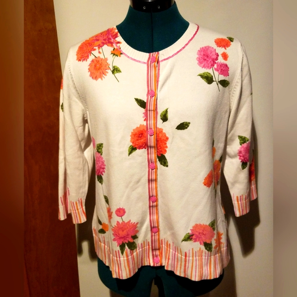 Used Christopher & Banks Floral Sweater, Size Medium
